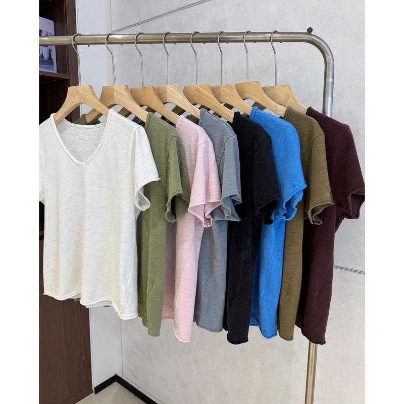 Amv Same Style Raw Edge V-Neck Short-Sleeved T-Shirt 074-26030 &Sss Amv Same Style Raw Edge V-Neck Short-Sleeved T-Shirt 074-26030 &Sss