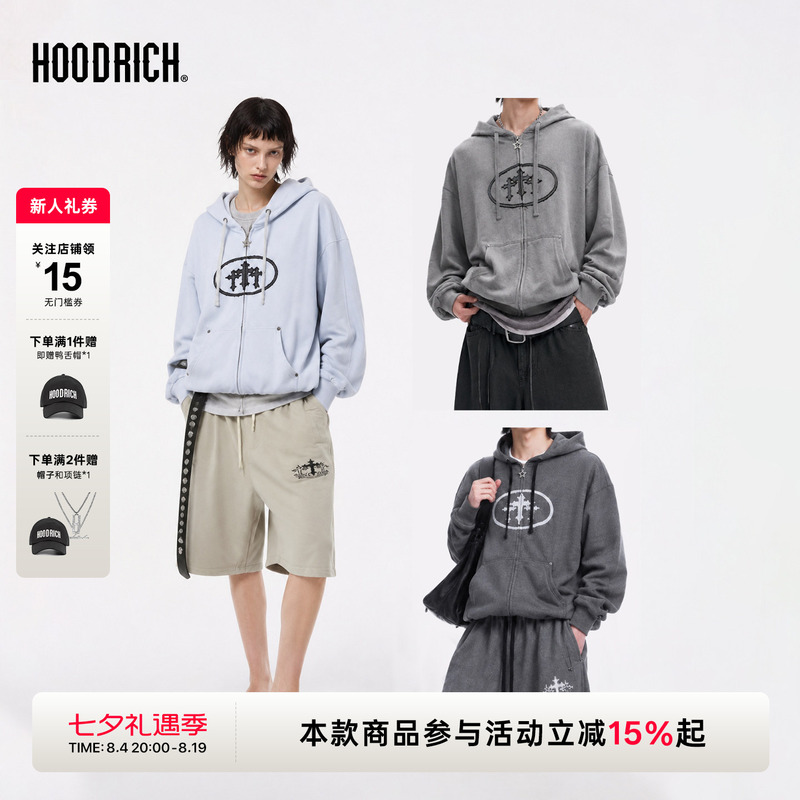 Hoodrich Wasteland Style Cross Embroidery Cardigan Hooded Sweatshirt Autumn Trendy Brand Loose Casual Hoodie Unisex Hoodrich Wasteland Style Cross Embroidery Cardigan Hooded Sweatshirt Autumn Trendy Brand Loose Casual Hoodie Unisex