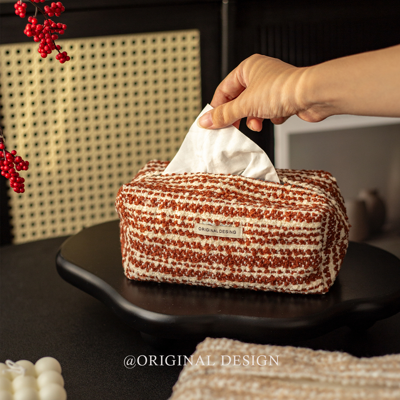 Red Vintage Tissue Box Living Room Tabletop Tissue Box Tissue Cover Fabric Tissue Bag Dining Table Light Luxury Mid-Century Decoration