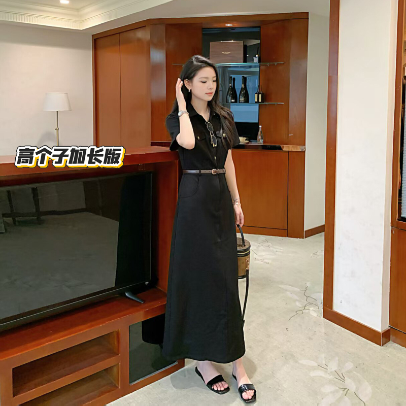 Kagoshima Dress, a Stylish Polo-Neck French Workwear-Style Shirt Dress with a Cinched Waist for Tall Women Kagoshima Dress, a Stylish Polo-Neck French Workwear-Style Shirt Dress with a Cinched Waist for Tall Women