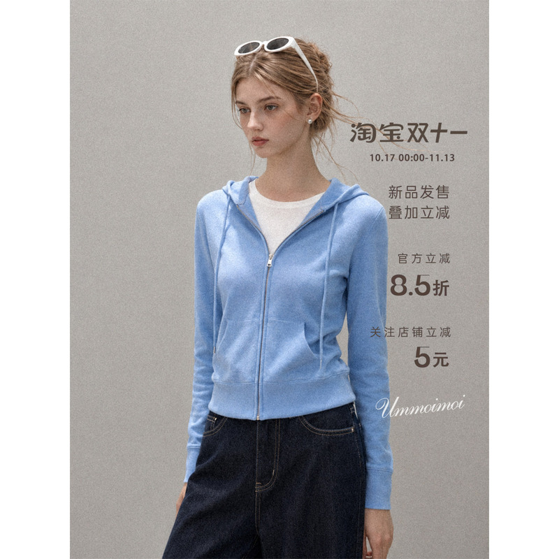 Ummoimoi Korean Style Blue Hooded Zipper Long-Sleeve Jacket for Women 2026 Autumn and Winter New Dopamine Slim-Fit Top Ummoimoi Korean Style Blue Hooded Zipper Long-Sleeve Jacket for Women 2026 Autumn and Winter New Dopamine Slim-Fit Top