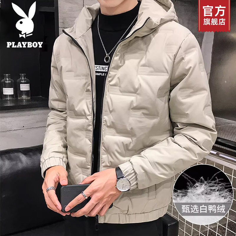 Мужская короткая пуховая куртка Playboy с капюшоном, новинка осени и зимы 2025, легкая и теплая верхняя одежда из белого утиного пуха, мужская куртка K
