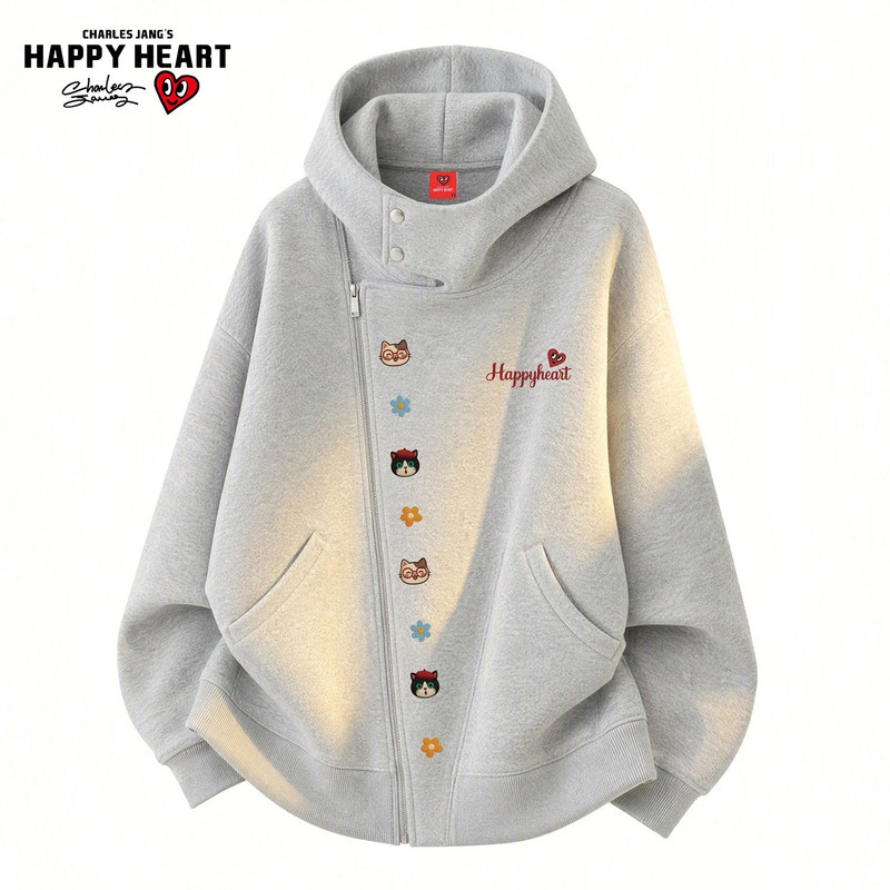 Charles Heart Retro Diagonal Zipper Hooded Sweatshirt for Men and Women, New Autumn Couple's High-End Fashion Top Charles Heart Retro Diagonal Zipper Hooded Sweatshirt for Men and Women, New Autumn Couple's High-End Fashion Top