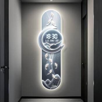 Luxury fish picture lightly closed decorative clock painting into xy847442 door wall clock wall decoration living room with xuan clock electronic screen