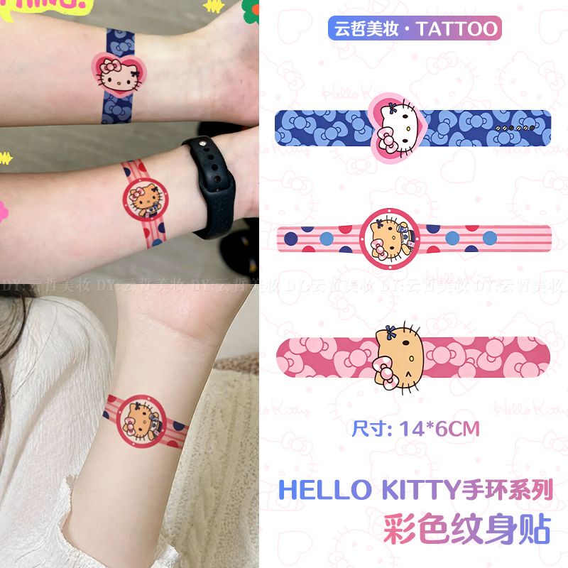Cute Hellokitty Bracelet Colorful Tattoo Stickers, High-Quality, Waterproof, Sweat-Proof, Long-Lasting, Realistic Arm Stickers
