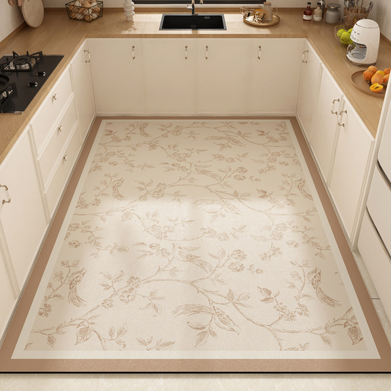 French cream style full kitchen floor mat pvc waterproof and oil proof wipeable and washable carpet large area full non-slip