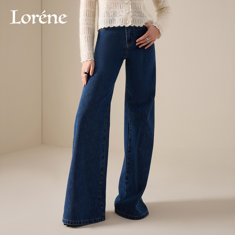 Lorene Women's Jeans 2026 Spring New Vintage Minimalist High-Waisted Washed Distressed Wide-Leg Jeans