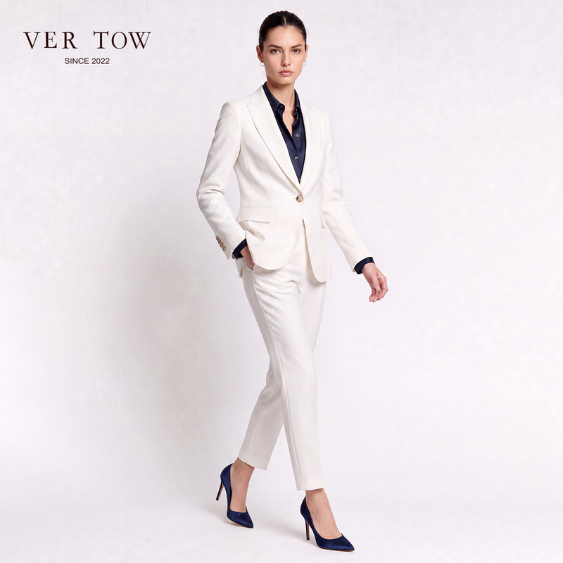 Ver Tow2026 Autumn White Single Button Silk Wool Suit and Trousers Set, Slimming Waist, Light Luxury Suit Ver Tow2026 Autumn White Single Button Silk Wool Suit and Trousers Set, Slimming Waist, Light Luxury Suit