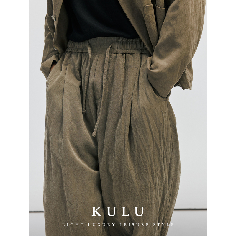 【Relaxed and Natural】Exclusive Imported Tencel Wrinkle Casual Pants for Men, Old Money Style, Elastic Waist, Draped Wide-Leg Trousers 【Relaxed and Natural】Exclusive Imported Tencel Wrinkle Casual Pants for Men, Old Money Style, Elastic Waist, Draped Wide-Leg Trousers