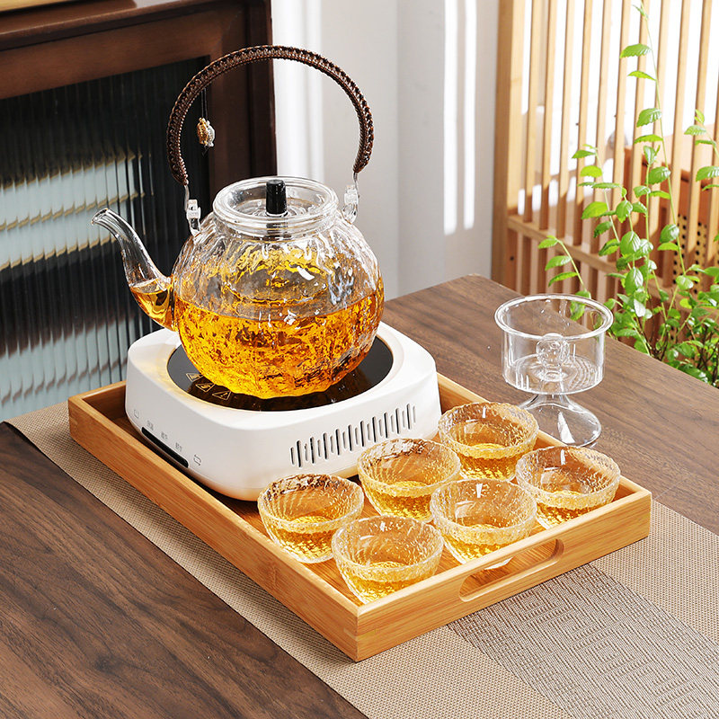 Tea room electric tea stove household Japanese tea set tea set electric pottery stove heating glass flower teapot with filter