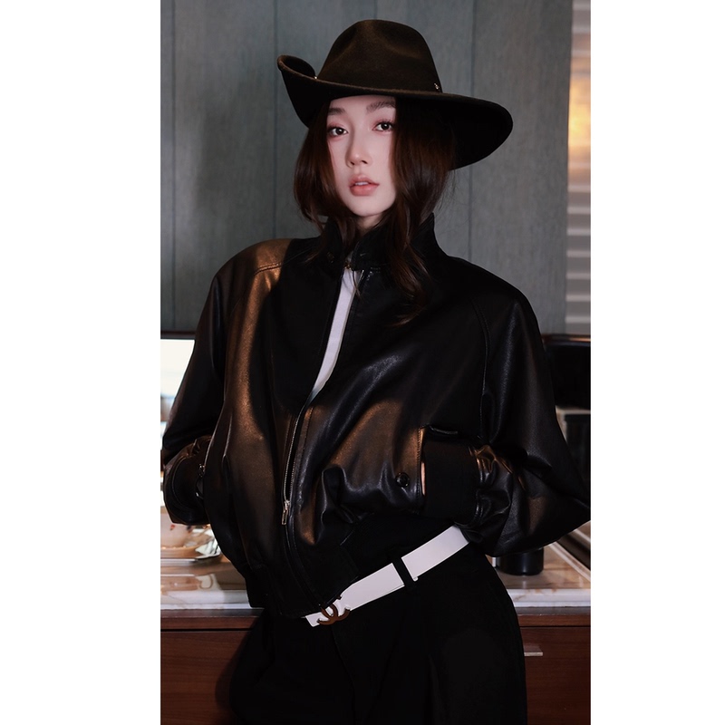 Baoerjia Ba164926307 Early Autumn New Sheepskin Retro Baseball Jacket with Small Stand Collar Coat Baoerjia Ba164926307 Early Autumn New Sheepskin Retro Baseball Jacket with Small Stand Collar Coat