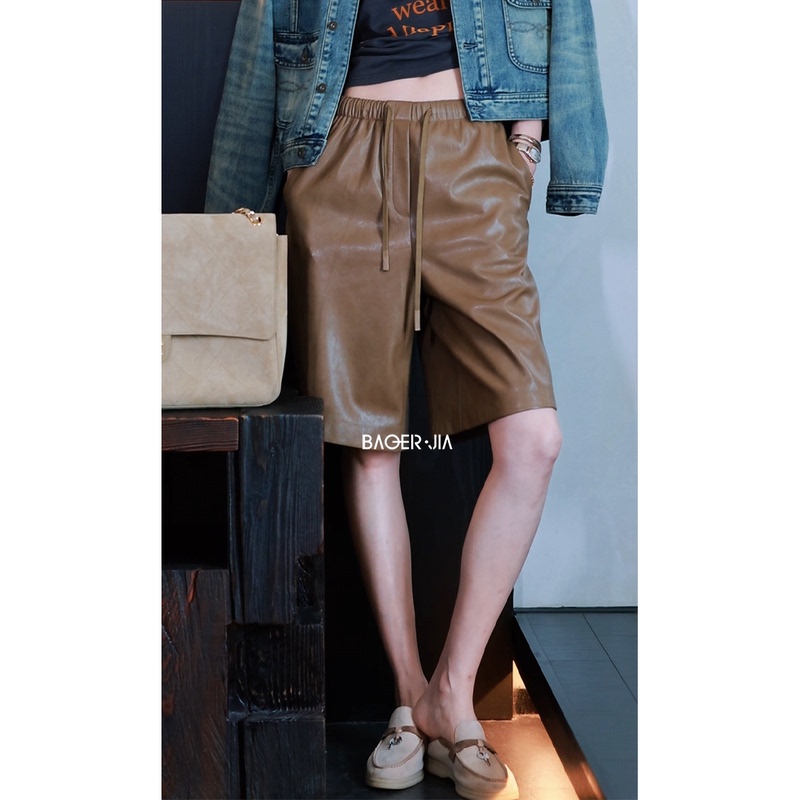 Textured Leather Pants Baoer Jia Bc157426308 Fine Pu Wide-Leg Hanfu Straight Shorts
