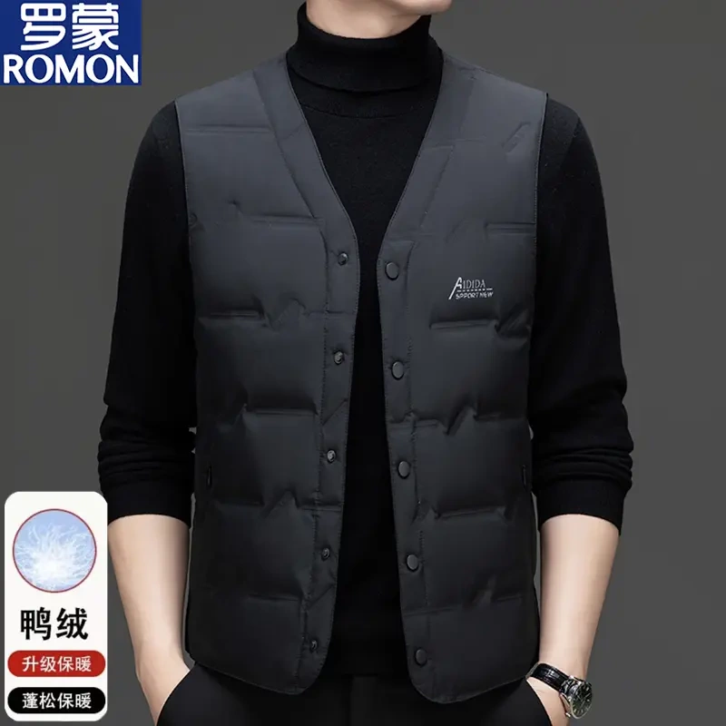 Romon 90 White Duck down Winter Men's New down Vest Casual Lightweight Warm Fashionable Trendy Vest Jacket Romon 90 White Duck down Winter Men's New down Vest Casual Lightweight Warm Fashionable Trendy Vest Jacket