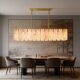 Natural Marble All-Copper Chandelier, Light Luxury Nordic Living Room Lamp, Post-Modern Minimalist Dining Room Bedroom Simple and Elegant Lighting Fixtures