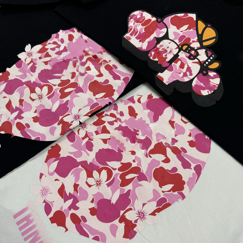 Mzc Shark Camo Sakura Pink Camouflage Big Head Print Short Sleeve Trendy Brand Unisex Couple T-Shirt