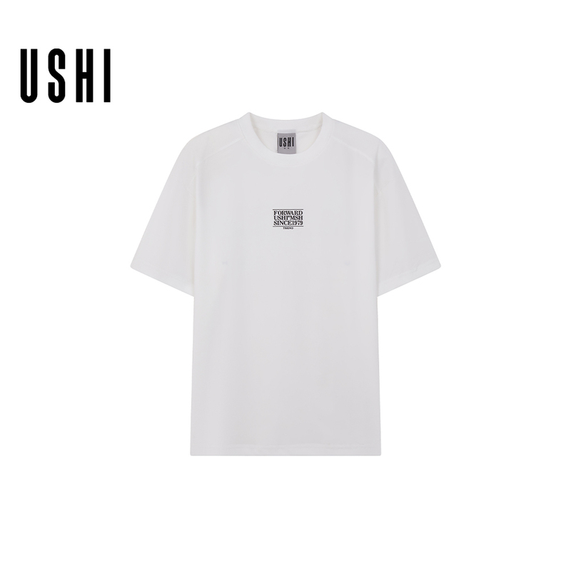 Ushi Casual Round-Neck Urban Leisure Comfortable Letter-Print Short-Sleeve T-Shirt 2026 Summer Men's Fashion