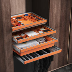 Wardrobe pull-out basket, drawer-type jewelry box, pull-out trouser rack, built-in cloakroom storage, retractable jewelry, leather plaid drawer