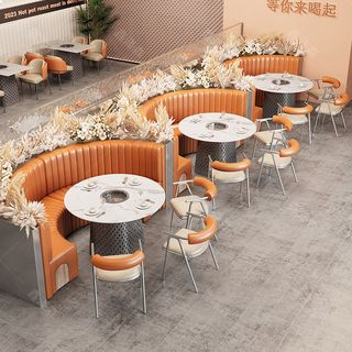 弧形餐厅快餐店卡座沙p发不锈钢小吃店烤肉店西餐厅火锅店桌椅组