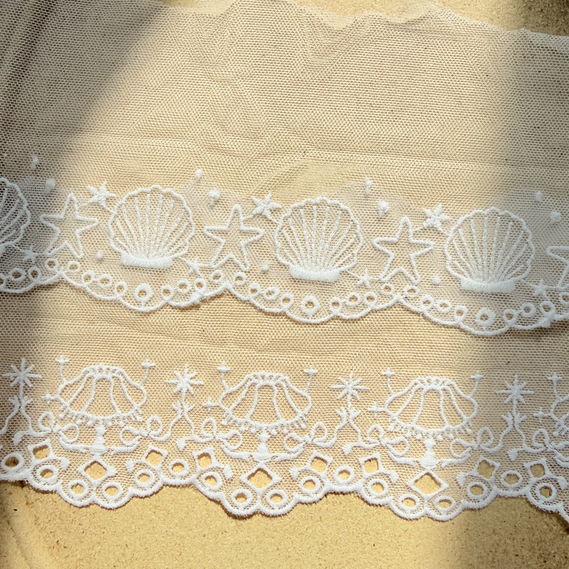 White Shell Embroidery Mesh Lace Trim Lolita Hair Accessories Clothing Decoration DIY Materials