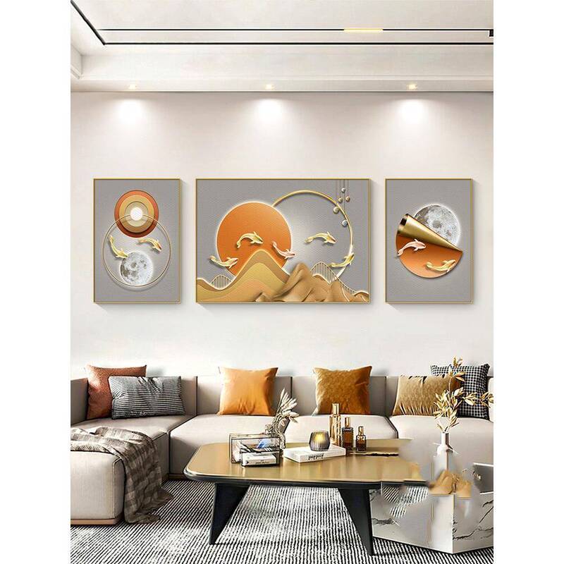 Modern Minimalist Living Room Decorative Painting, High-End Nine-Fish Painting, Wall Hanging Painting, Sofa Background Wall Triptych, Etc