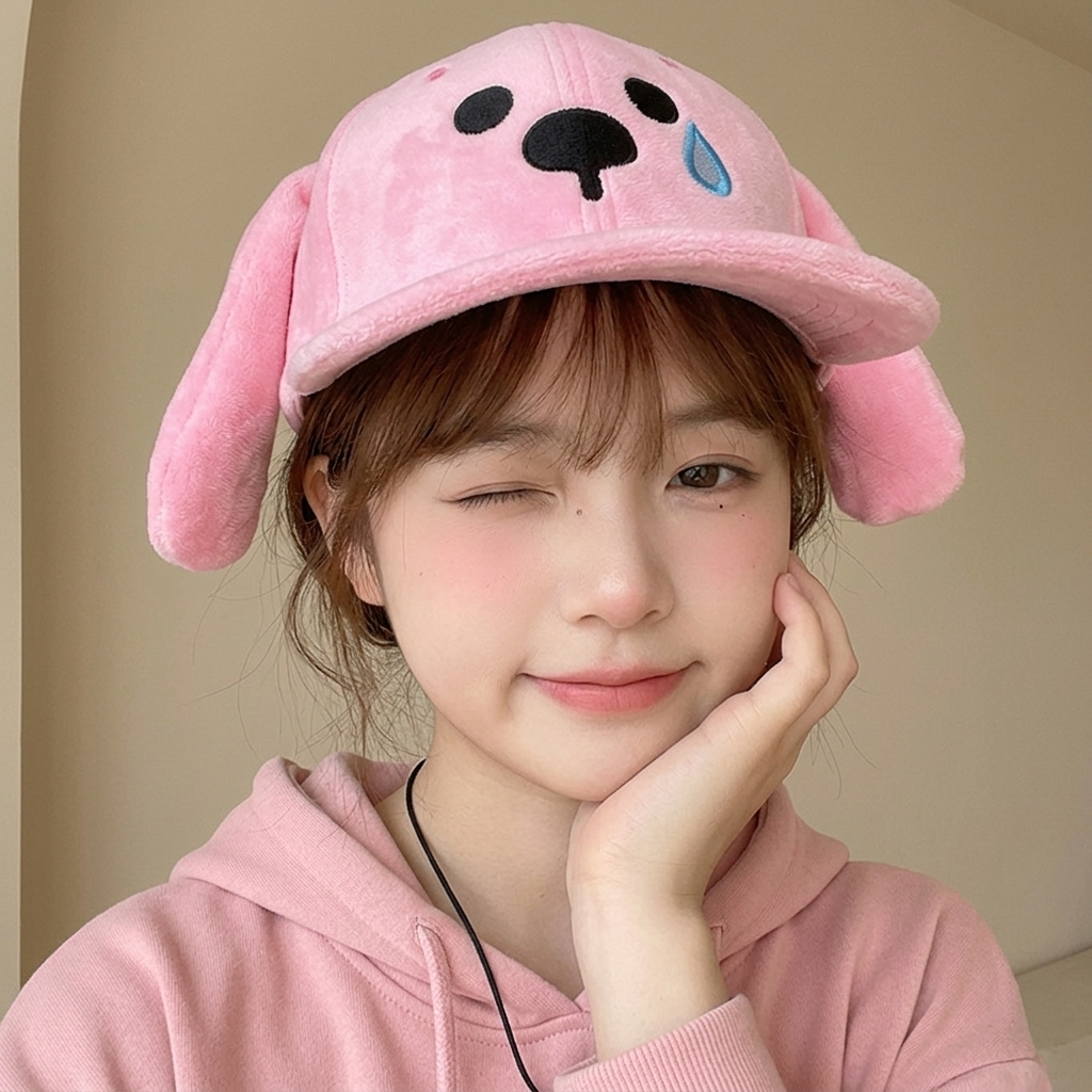 “หมาน้อยร้องไห้” หมวกเบสบอลน่ารักสีชมพู หูหมาน้อยนุ่มฟู พร้อมหน้าตาตลกร้องไห้ ใส่ได้หลากหลายเหมาะสำหรับเด็กผู้หญิง