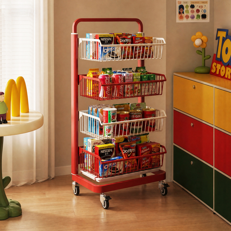 Dopamine-Style Small Cart Snack Rack, Multi-Layer Floor-Standing Storage Rack for Home Use in the Living Room, Large Capacity for Holding Fruits and Drinks Dopamine-Style Small Cart Snack Rack, Multi-Layer Floor-Standing Storage Rack for Home Use in the Living Room, Large Capacity for Holding Fruits and Drinks