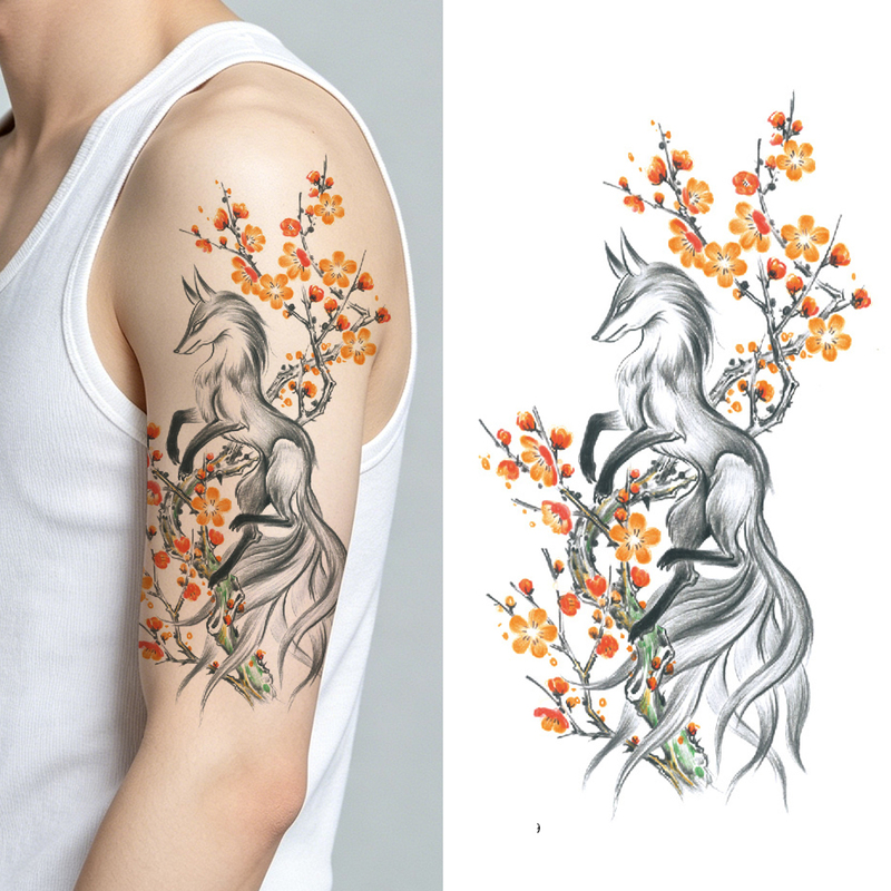 Fox Flower Tattoo Stickers Waterproof Long-Lasting Temporary Tattoo Stickers for Back of Hand, Foot, and Body Makeup Fox Flower Tattoo Stickers Waterproof Long-Lasting Temporary Tattoo Stickers for Back of Hand, Foot, and Body Makeup