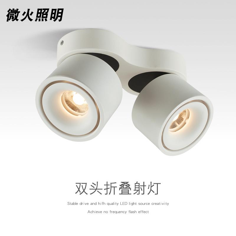Double-head surface-mounted spotlight, adjustable angle, LED ceiling lamp, household living room, aisle lamp, commercial store folding downlight