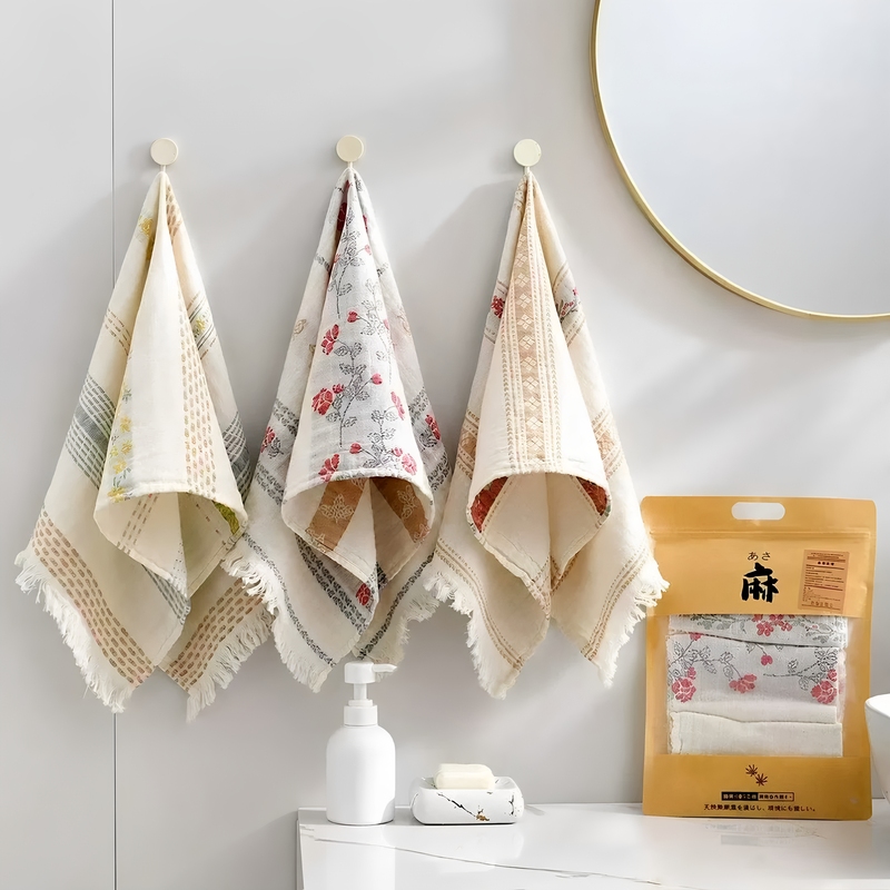 Japanese-Style Simple Hemp Towels, Super Absorbent, Quick-Drying, Lint-Free, Household Adult Bath and Face Towels, Set of Three Japanese-Style Simple Hemp Towels, Super Absorbent, Quick-Drying, Lint-Free, Household Adult Bath and Face Towels, Set of Three