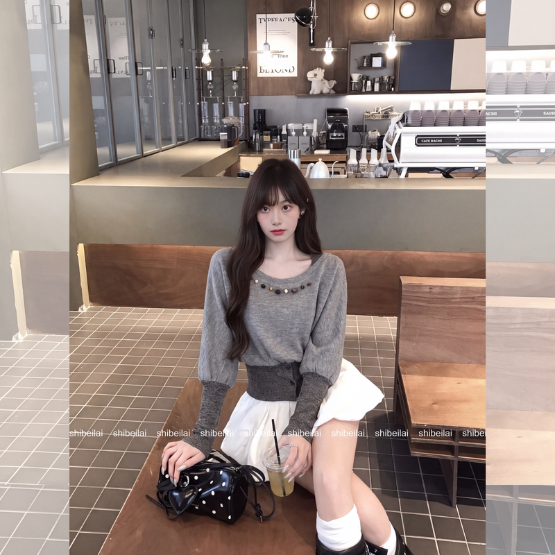Vintage Lazy Design Sheep-Leg Sleeve Knit Sweater for Women, 2026 Autumn New Niche Slim-Fit Versatile Casual Top Vintage Lazy Design Sheep-Leg Sleeve Knit Sweater for Women, 2026 Autumn New Niche Slim-Fit Versatile Casual Top