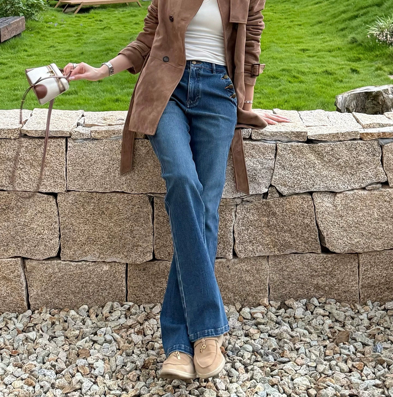 Wangjia Denim Straight-Leg Pants High-Waisted Stretch Slimming Fashionable Casual Versatile Spring/Summer Long High-Quality Pants Wangjia Denim Straight-Leg Pants High-Waisted Stretch Slimming Fashionable Casual Versatile Spring/Summer Long High-Quality Pants