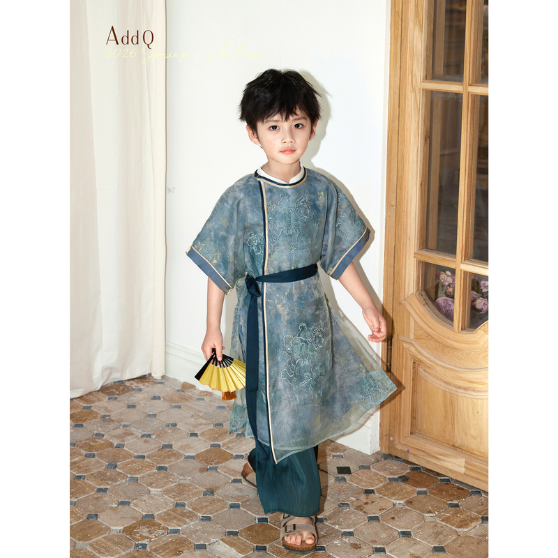 【Addq Original】Qilin Tangsha New Chinese Style Hanfu Set Top and Wide-Leg Pants National Style Boys' Mid-Autumn Festival Outfit 【Addq Original】Qilin Tangsha New Chinese Style Hanfu Set Top and Wide-Leg Pants National Style Boys' Mid-Autumn Festival Outfit