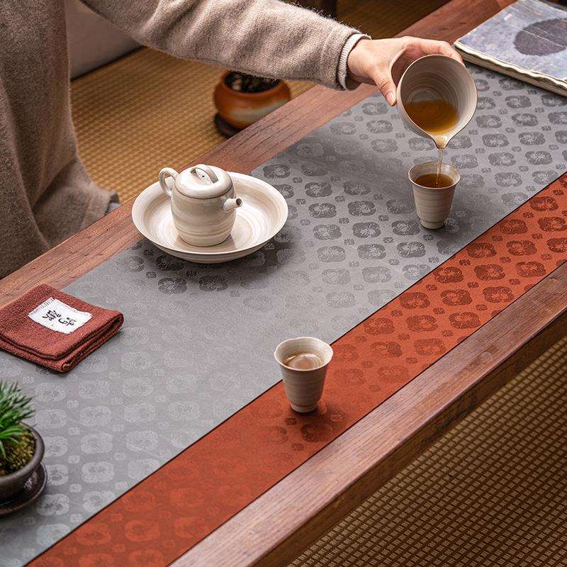 Chinese brocade waterproof tea mat pomegranate pattern high-end double-sided fabric table flag tea tablecloth tea mat tea set accessories