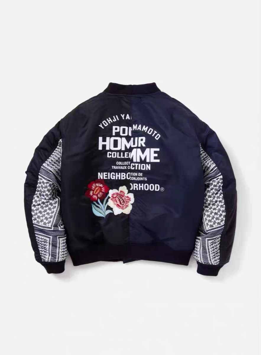 Yohji Yamamoto NBHD co-branded MA1 American bomber jacket floral stitching embroidered cotton jacket warm jacket