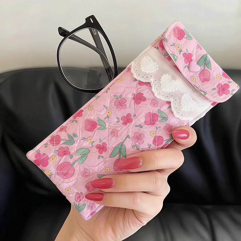 Glasses Storage Bag, Soft and Cute Girly Printed Quilted Sunglasses Bag, Outdoor Travel Portable Anti-Pressure Glasses Case Storage Bag