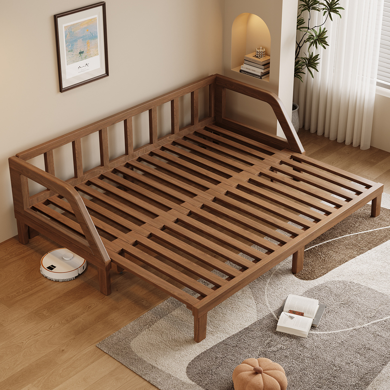 All Solid Ash Wood Pull-Out Bed, Small Apartment Sofa Bed, Guest Room Living Room Folding Pull-Out Bed, Telescopic Bed