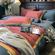 Autumn and winter American 60 Cotton Scrub Warm Four-piece Long Cotton Simple Bed Sheet quilt cover 1 8m Bedding