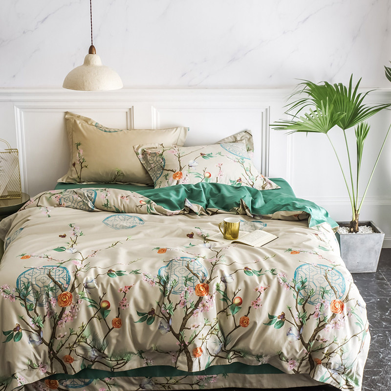 Official website High-end Chinese style 140 Zigong satin pure cotton four pieces Villa-Like Board Room 1 8m bedding-Taobao