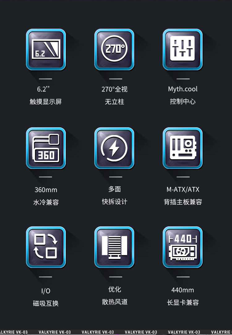 【宸音双11】VK瓦尔基里ATX机箱VK03无立柱侧透背插海景房6.2英寸屏幕电脑机箱插图1