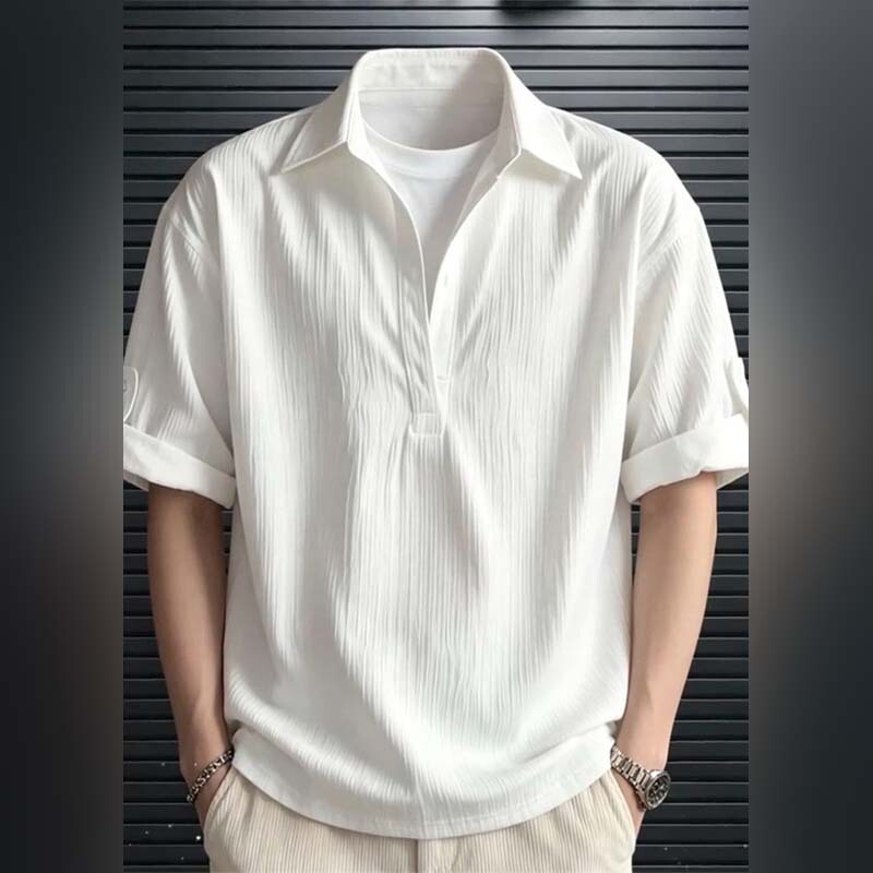 Light Luxury Old Money Style Fake Two-Piece Short-Sleeved Shirt for Men, Thin, Breathable, Cool-Feeling T-Shirt, High-End Feel, Collared Half-Sleeve Shirt