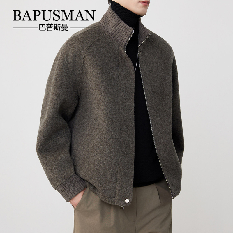 [France, Lyon] Spring and Autumn Short Double-Sided Warm Woolen Coat with Camel Hair and Tencel Stand-Collar Jacket