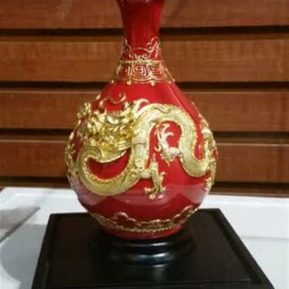 福建特色鹭艺轩漆线雕8寸双龙玉壶春红瓶摆件外事商务聚会礼品