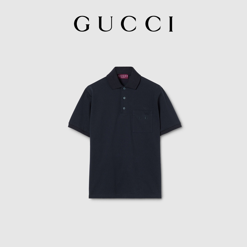 [New Style] Gucci Embroidered Pique Cotton Polo Shirt