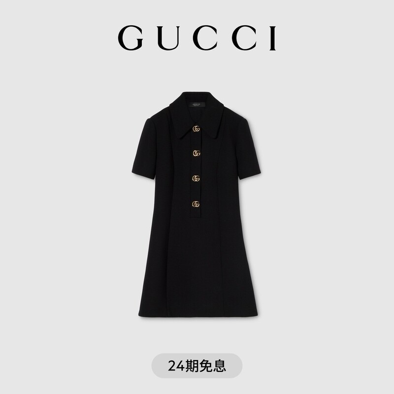 [New Style] Gucci Gucci Embellished Double g Button Crepe Wool Dress