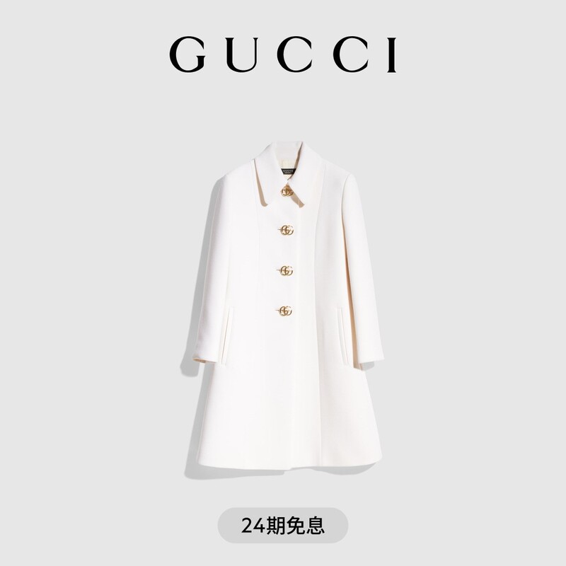 [New Style] Gucci Wool Natté Coat with Double g Buttons