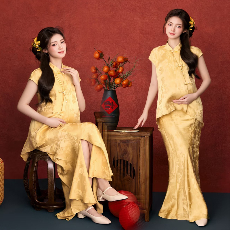 New Style Photo Studio New Chinese Style Maternity Theme Maternity Photo Clothing High-End National Style Suit Pregnant Mother Belly Photo Cheongsam