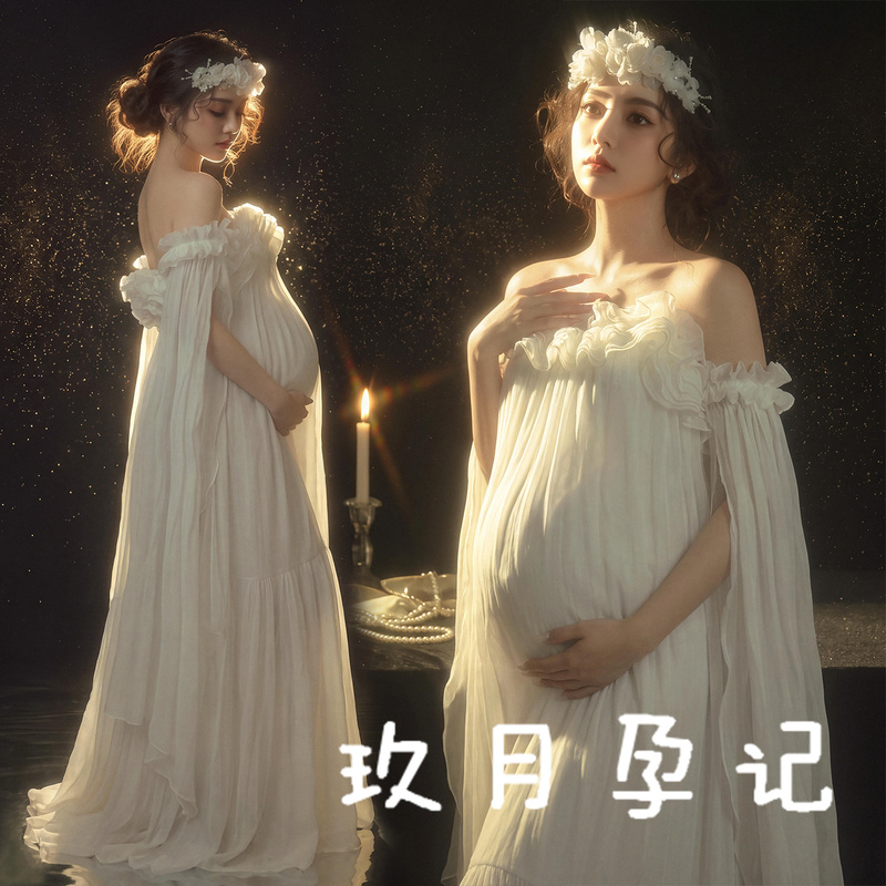 New French Retro Maternity Photo Theme Lace Tube Top Long Dress Photo Studio High-End Maternity Art Photo Photography Outfit