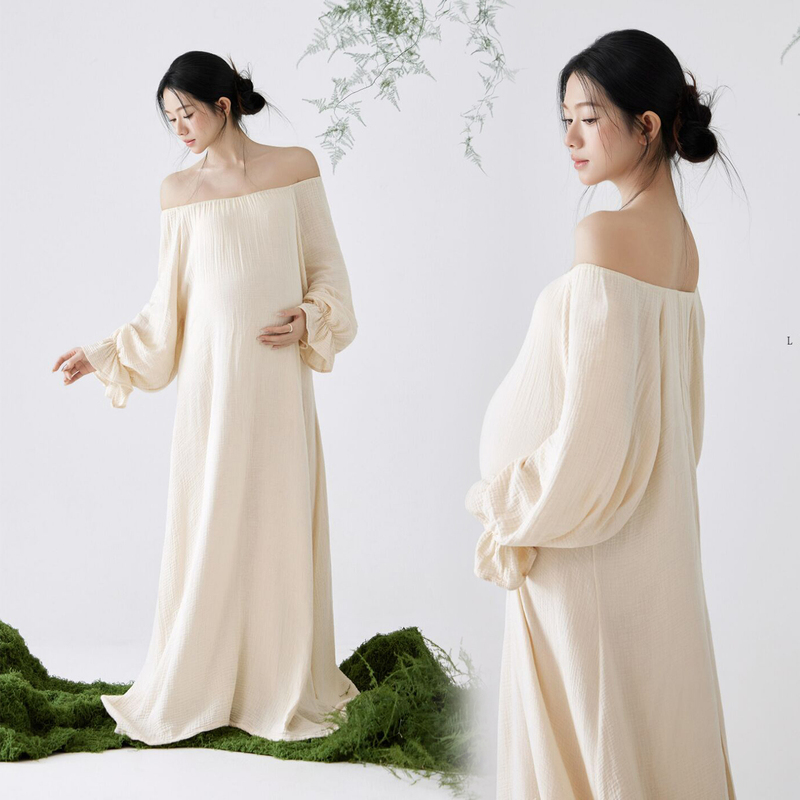 Photo Studio Maternity Photo Clothing, French Gentle Style One-Shoulder Dress, Pregnant Mommy Atmosphere Art Photography Clothing Photo Studio Maternity Photo Clothing, French Gentle Style One-Shoulder Dress, Pregnant Mommy Atmosphere Art Photography Clothing