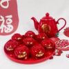 Wedding tea set tea cup set tea set wedding cup red pot ceramic newcomer change the mouth tea dowry newcomer gift