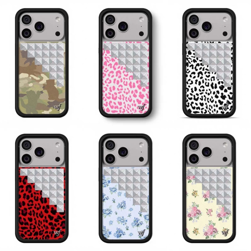 In-Stock Wildflo Studded Leopard Print Floral Case Suitable for iPhone 17 Pro Max, 16 Pro, 15 Plus, 14/13, European and American Style, 12Wf Phone Case, Celebrity Style, 18 Pro Shockproof Protective Cover